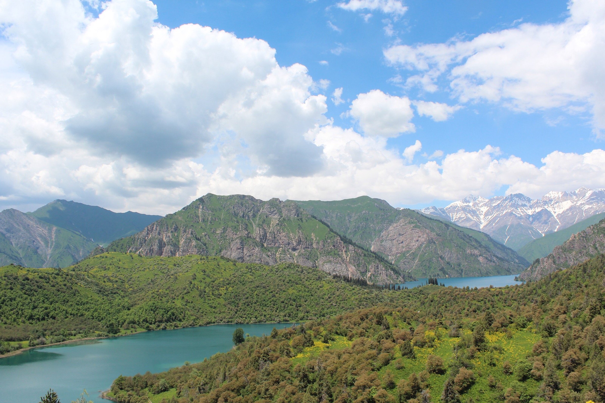 Panoramic view of Sary-Chelek and Kyla-Kul lakes in the Sary-Chelek Biosphere Reserve, Kyrgyzstan