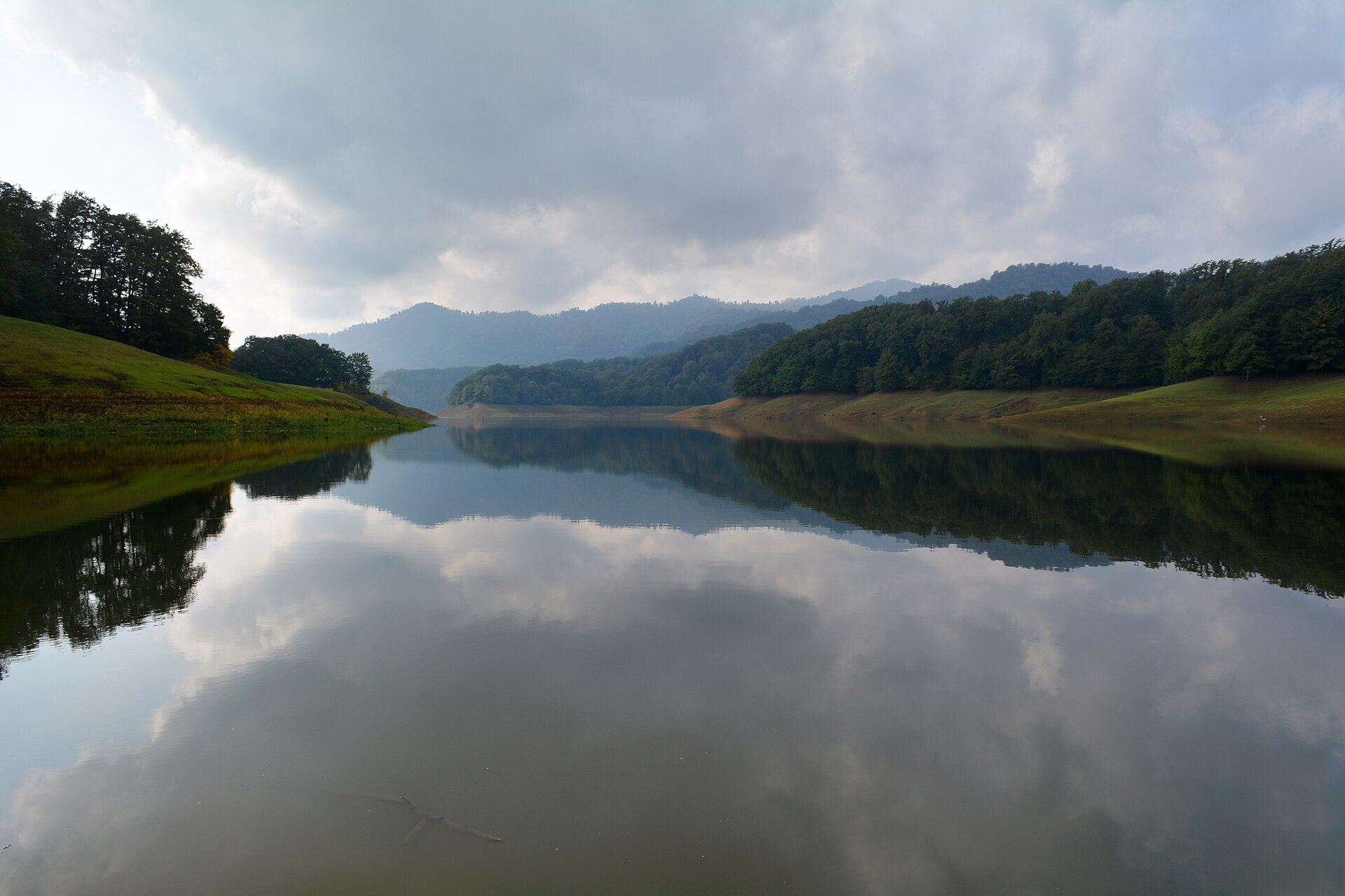 Xanbulan lake surrounded by forest in the Lankaran region