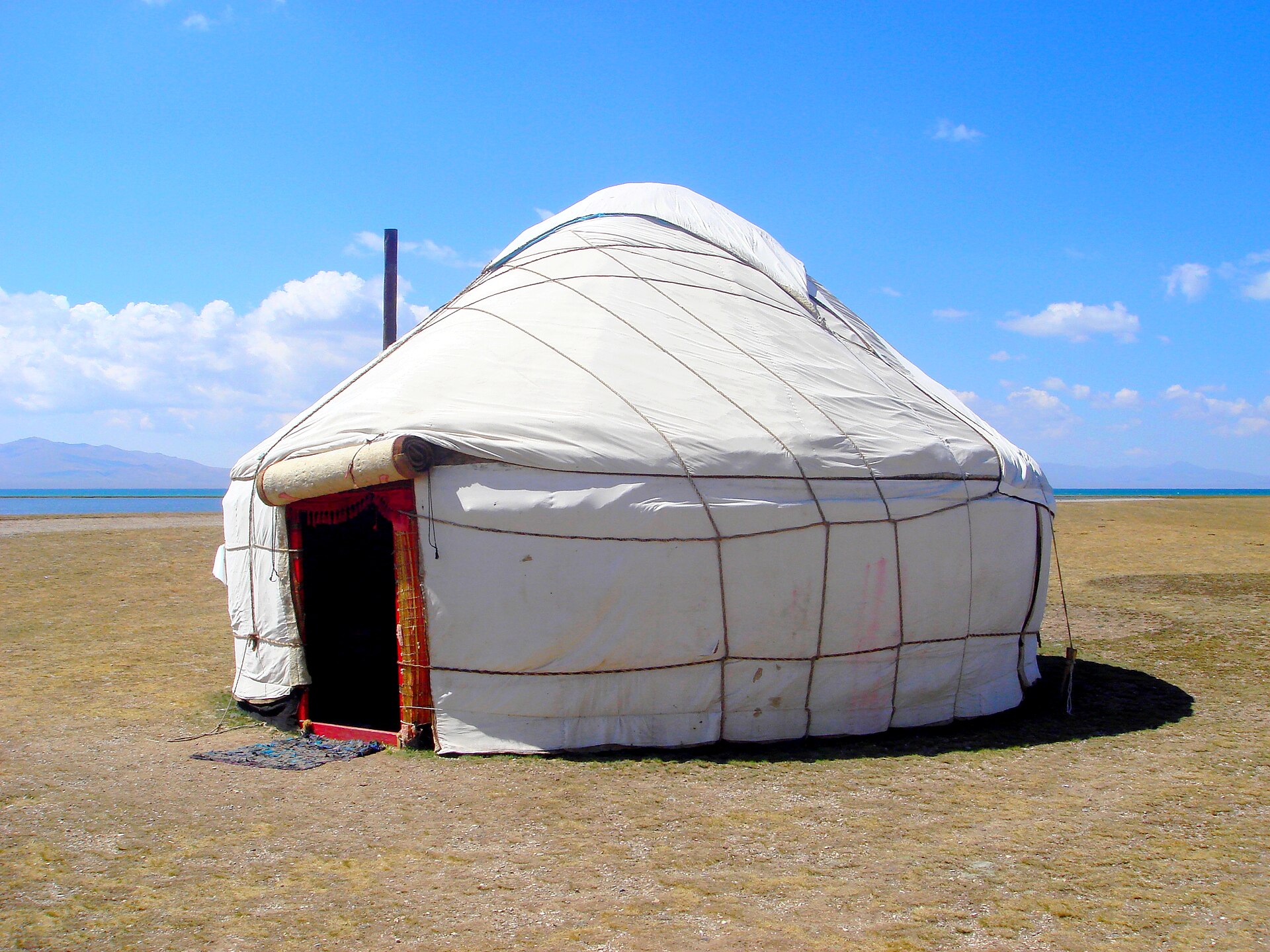 A traditional felt yurt on open grassland near Song-Kul