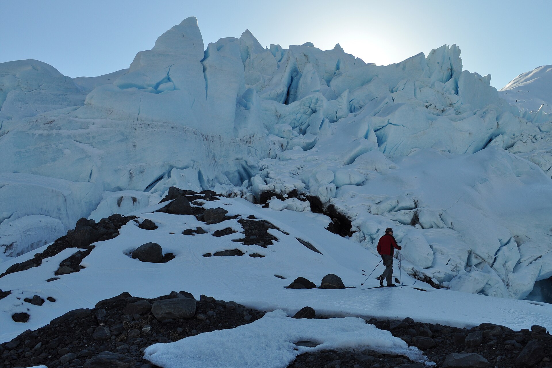 The blue, fractured terminus of Portage Glacier in Alaska