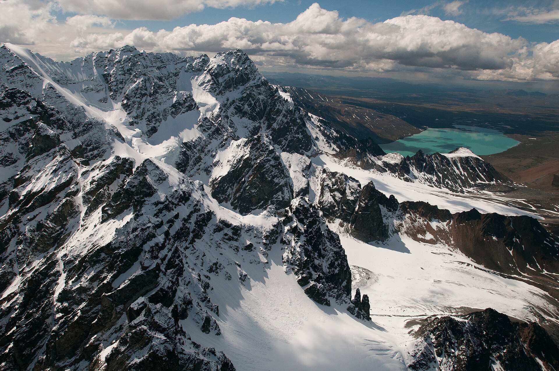 Glaciated Telaquana Mountain above turquoise alpine lakes in Lake Clark National Park