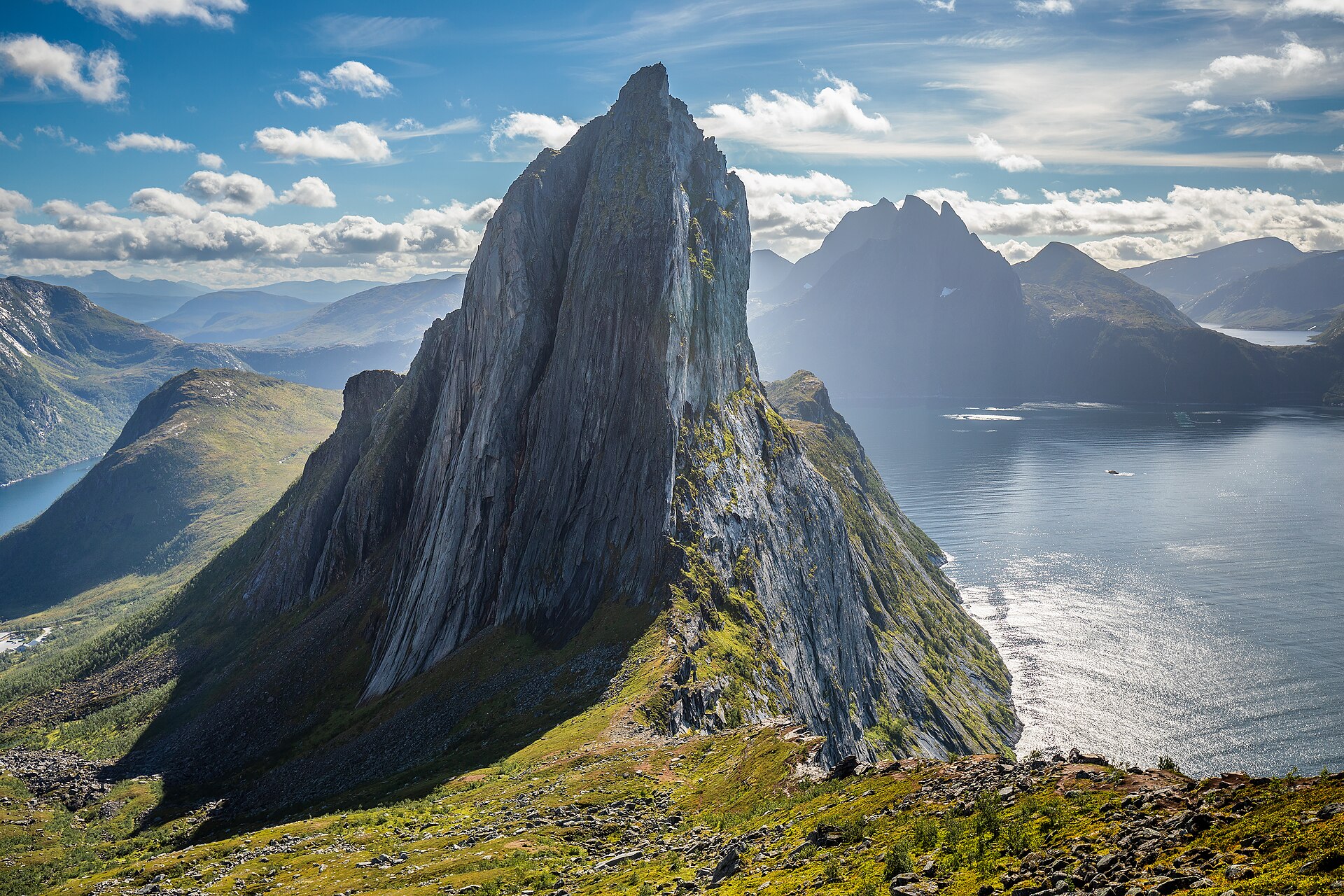 The sheer profile of Segla mountain rising above Senja