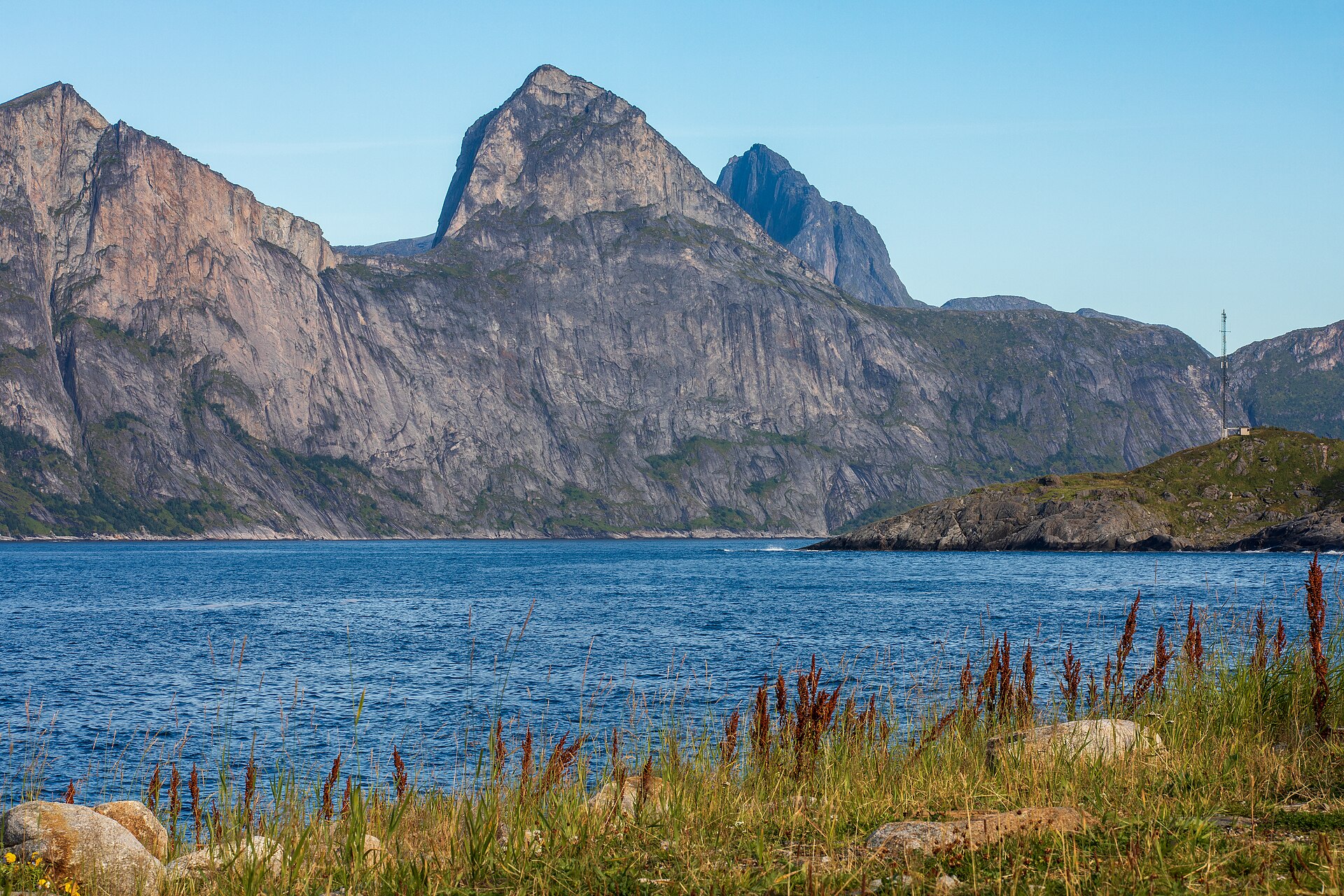 Segla rising over Mefjorden as seen from Mefjordvær on Senja