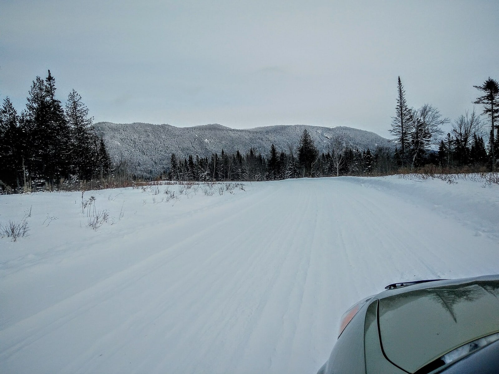 Mont aux Perches and surrounding forest covered in winter snow