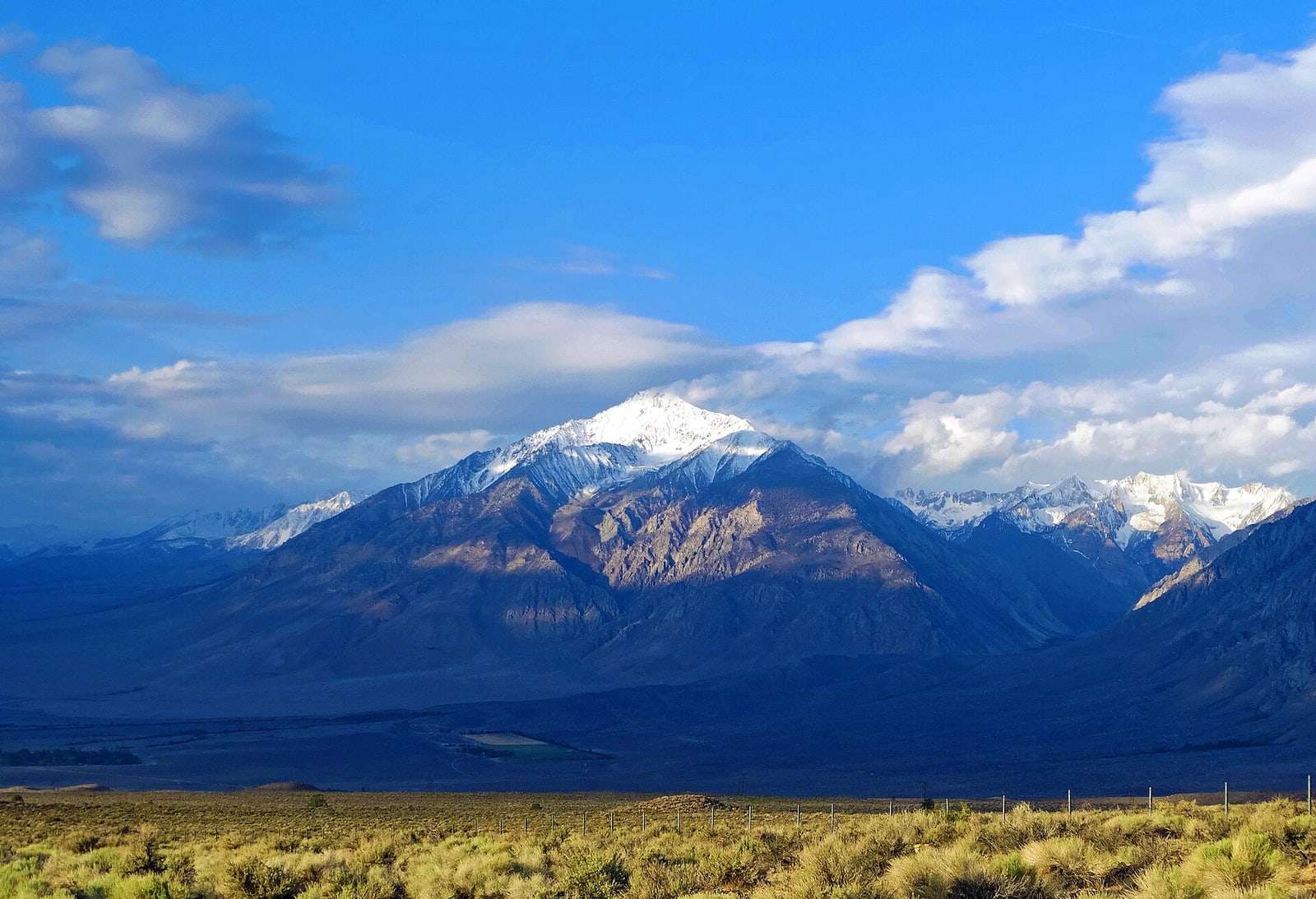 First sunlight touching Mount Tom above the Owens Valley