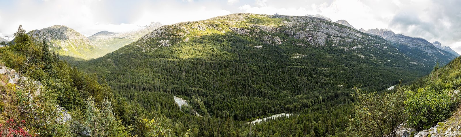 A broad panorama across the summit of White Pass in British Columbia