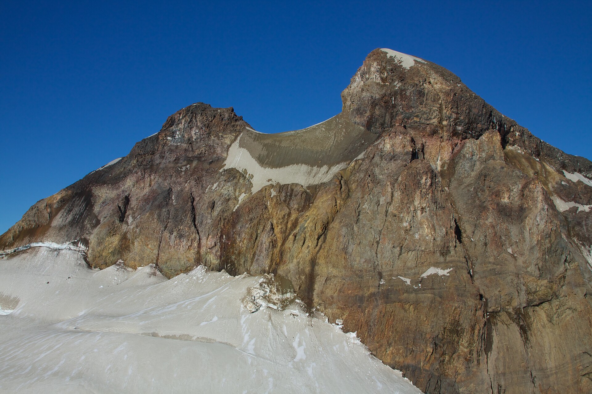 Rock and ice on the glaciated upper slopes of Cerro Tronador