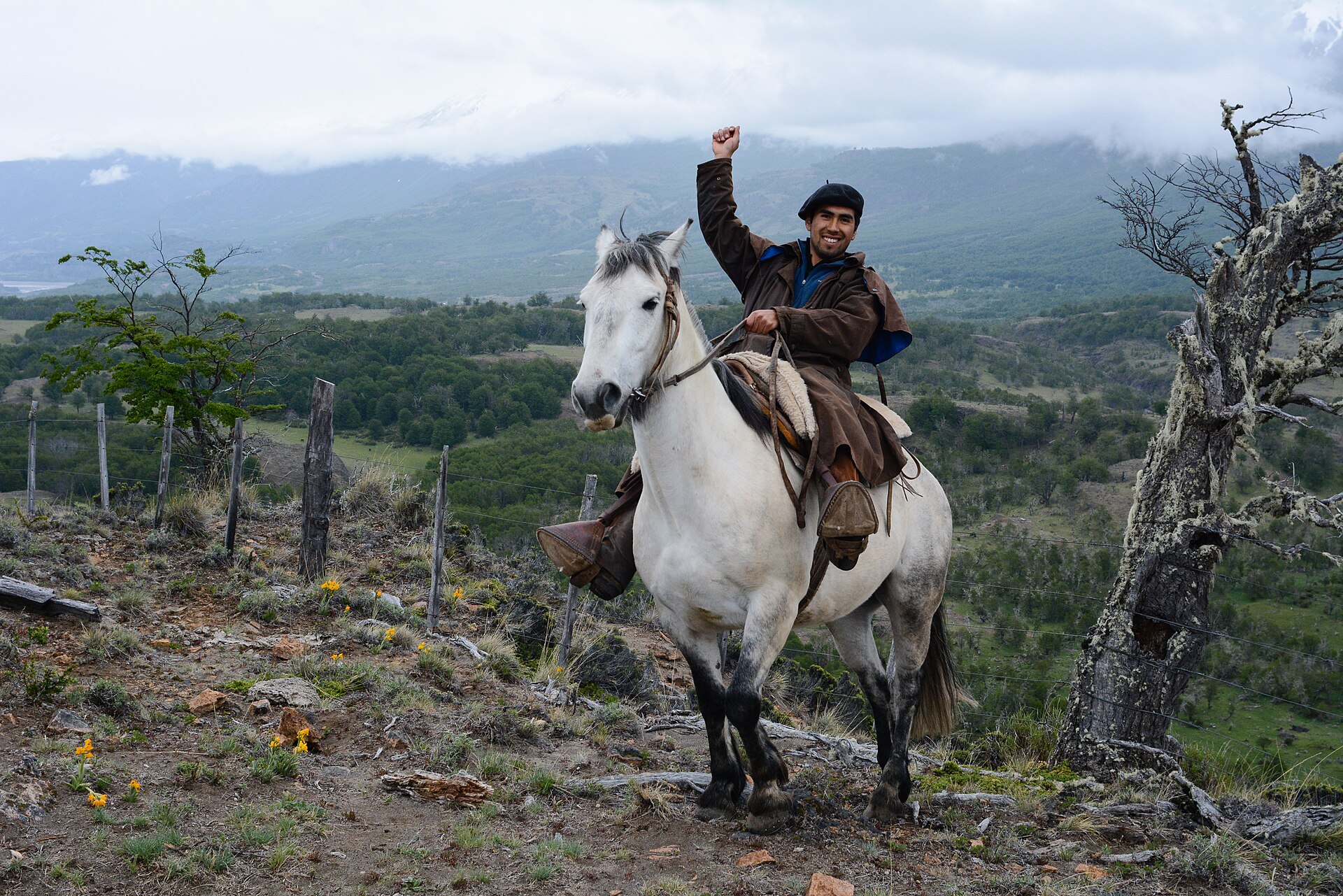 A horseman riding through the countryside near Villa Cerro Castillo